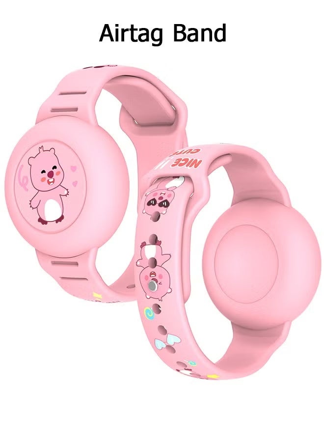 AirTag Bracelet for Kids - Waterproof Cute Cartoon Air tag Holder for Kids with Soft Silicone Full Coverage Anti-Lost Hidden Airtag Wristband Accessories for Child (Pink)
